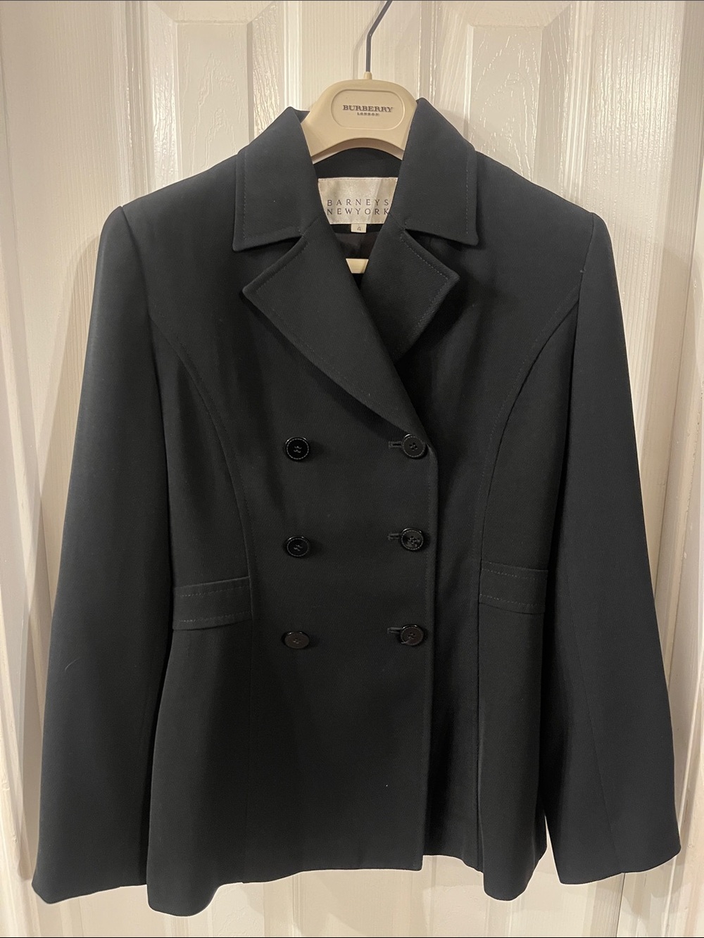 Barneys New York Black Double-Breasted Wool-Blend Blazer size 4